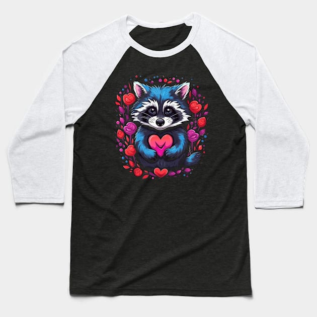 Raccoon Valentine Day Baseball T-Shirt by JH Mart